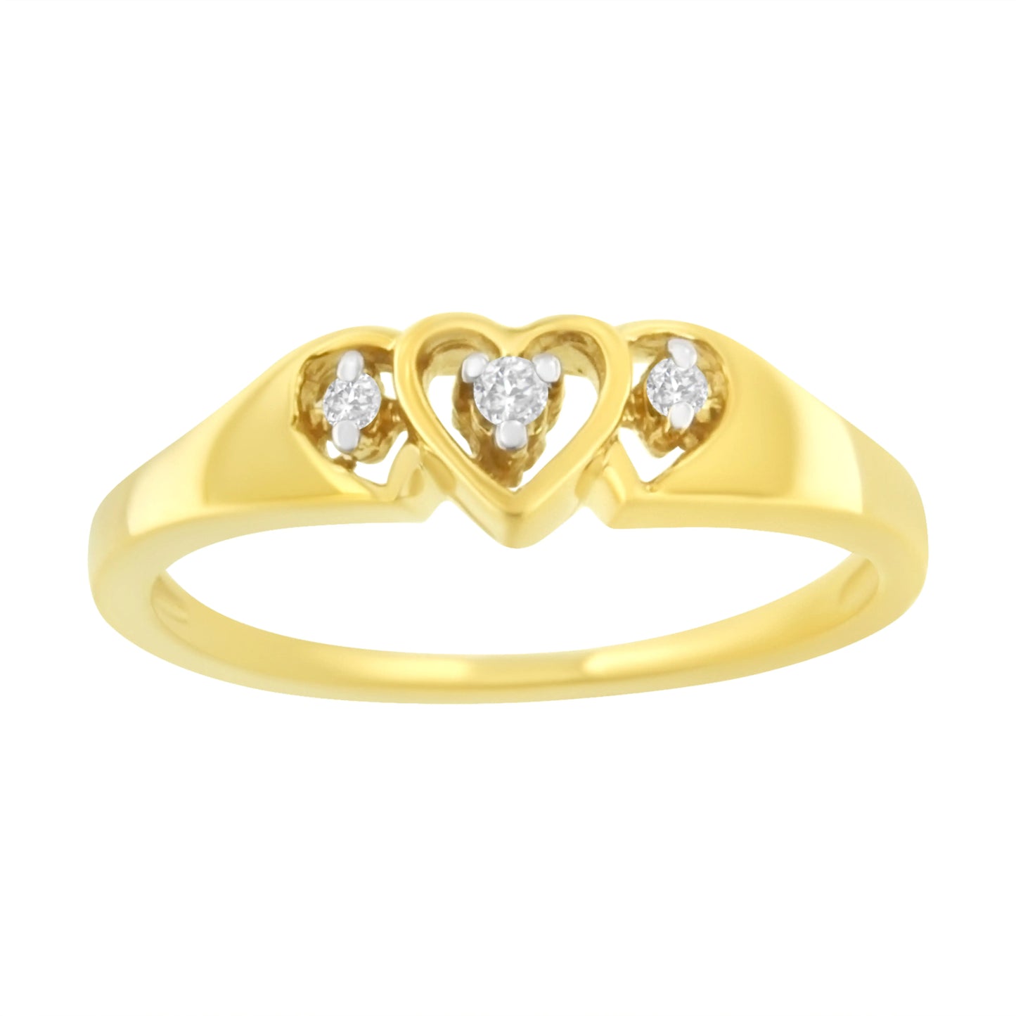 10KT Yellow Gold 1/20 cttw Diamond Triple Heart Diamond Ring (K - L, I1 - I2) | Rings | Elegant Emulations Jewelry USA