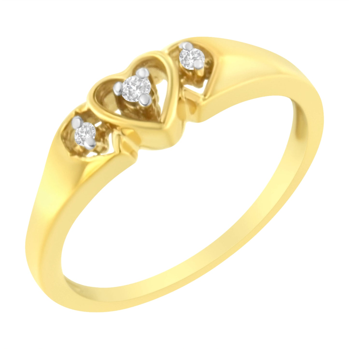 10KT Yellow Gold 1/20 cttw Diamond Triple Heart Diamond Ring (K - L, I1 - I2) | Rings | Elegant Emulations Jewelry USA