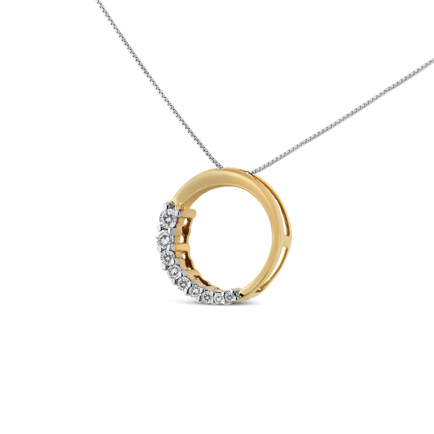 14K Gold 1/4 Cttw Round - Cut Graduating Diamond Open Circle Hoop 18" Pendant Necklace (J - K Color, I1 - I2 Clarity) | Necklace | Elegant Emulations Jewelry USA