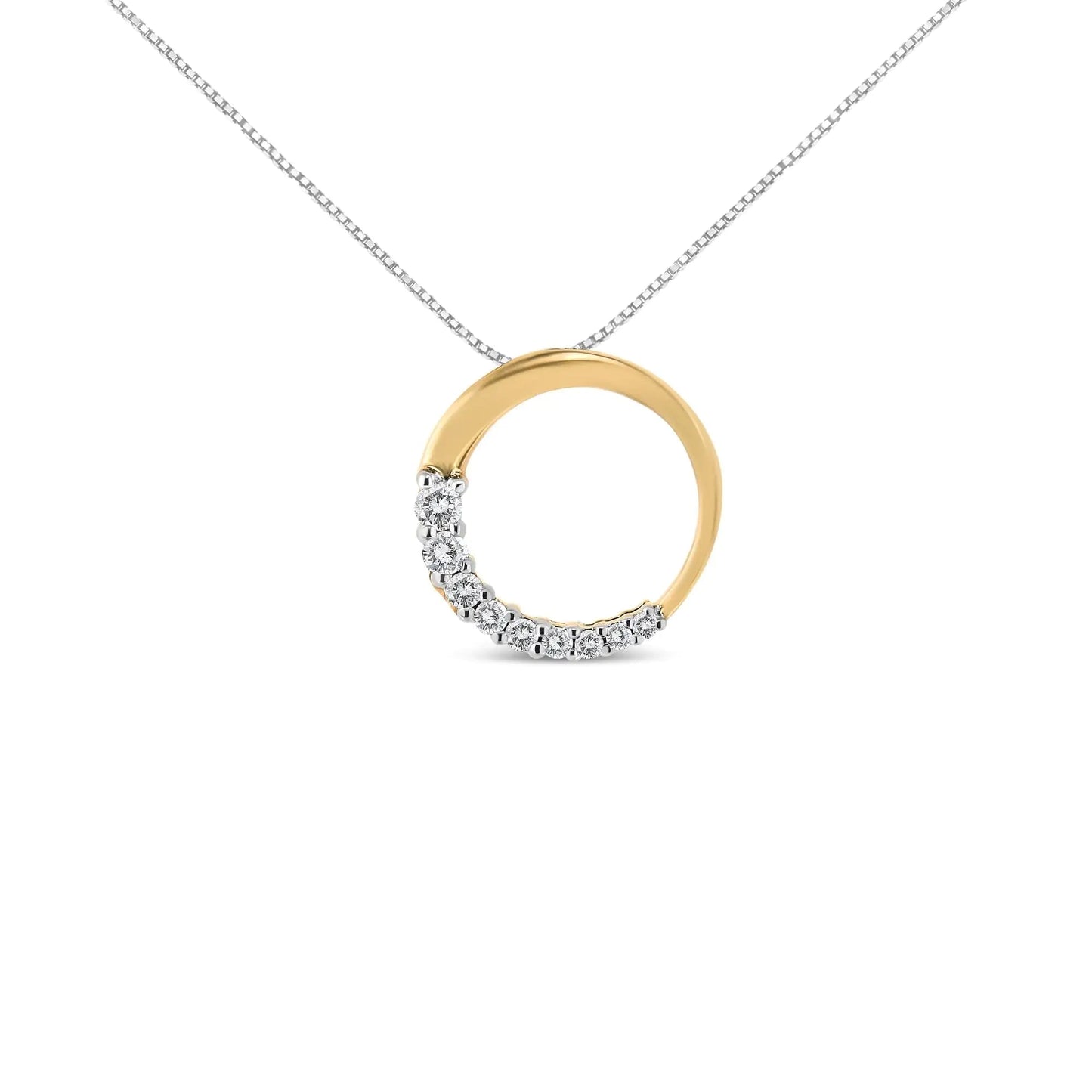 14K Gold 1/4 Cttw Round - Cut Graduating Diamond Open Circle Hoop 18" Pendant Necklace (J - K Color, I1 - I2 Clarity) | Necklace | Elegant Emulations Jewelry USA