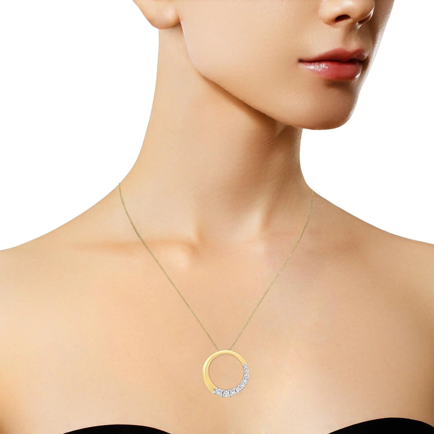14K Gold 1/4 Cttw Round - Cut Graduating Diamond Open Circle Hoop 18" Pendant Necklace (J - K Color, I1 - I2 Clarity) | Necklace | Elegant Emulations Jewelry USA