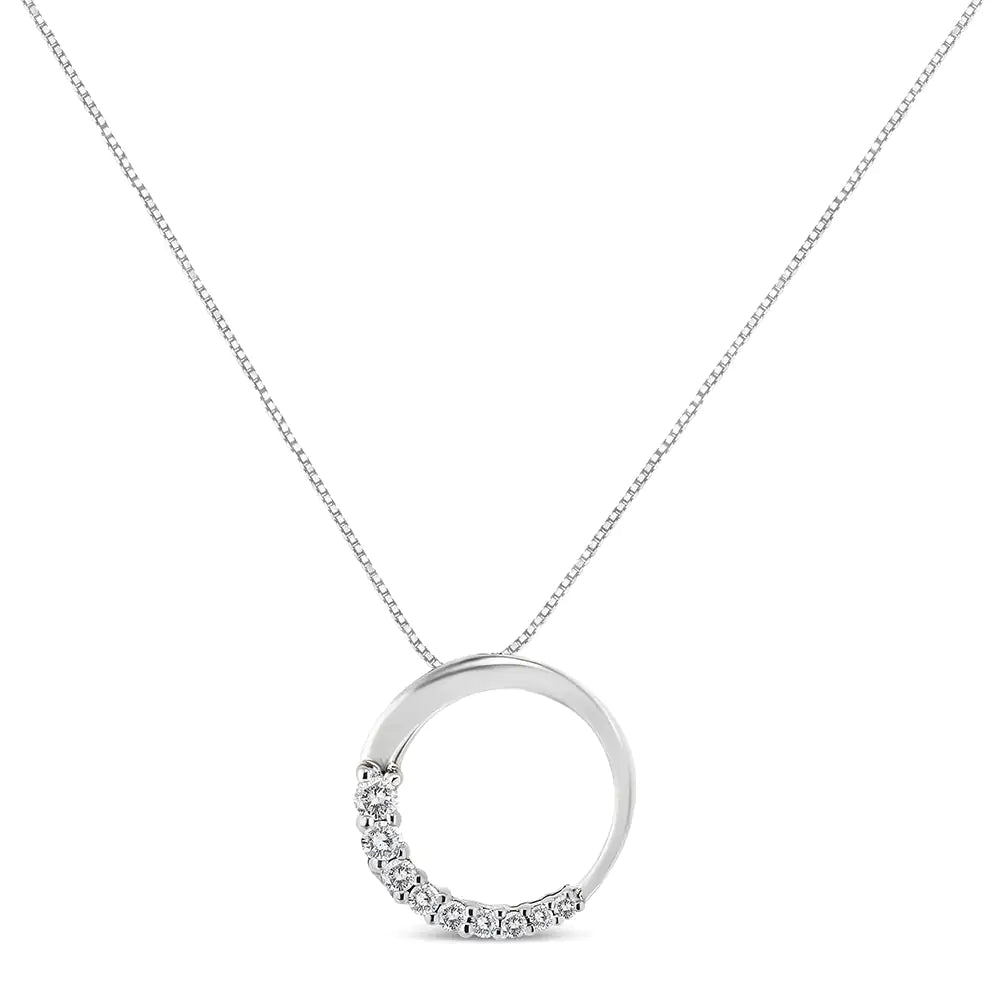 14K Gold 1/4 Cttw Round - Cut Graduating Diamond Open Circle Hoop 18" Pendant Necklace (J - K Color, I1 - I2 Clarity) | Necklace | Elegant Emulations Jewelry USA