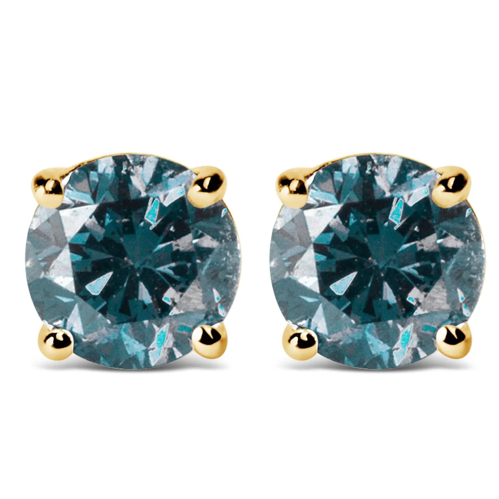 14K Gold Round Brilliant Cut Lab Grown Blue Diamond 4 - Prong Classic Solitaire Stud Earrings with Pushbacks | | Elegant Emulations Jewelry USA