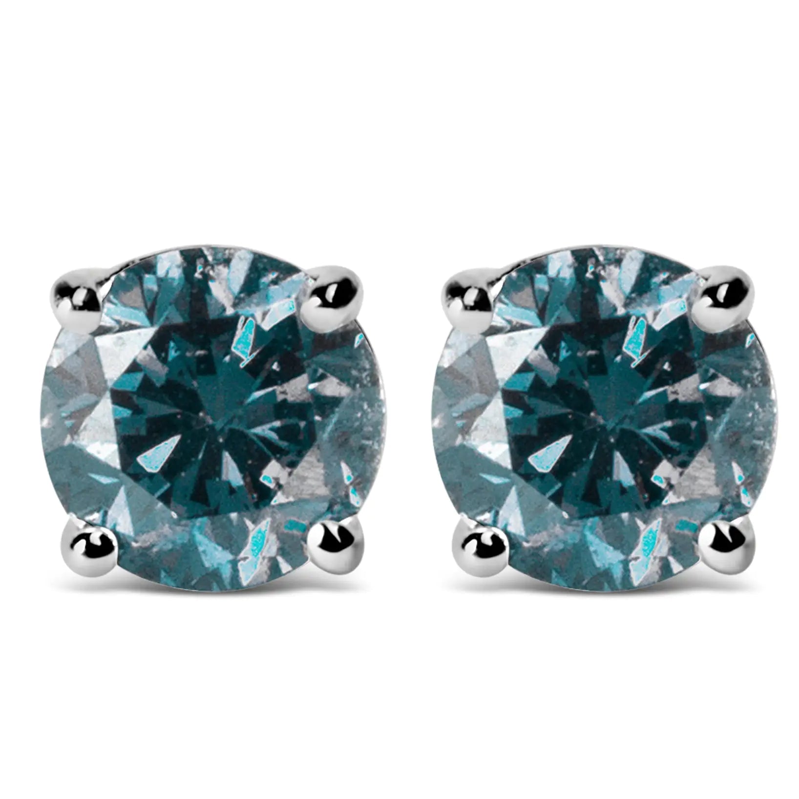 14K Gold Round Brilliant Cut Lab Grown Blue Diamond 4 - Prong Classic Solitaire Stud Earrings with Pushbacks | | Elegant Emulations Jewelry USA