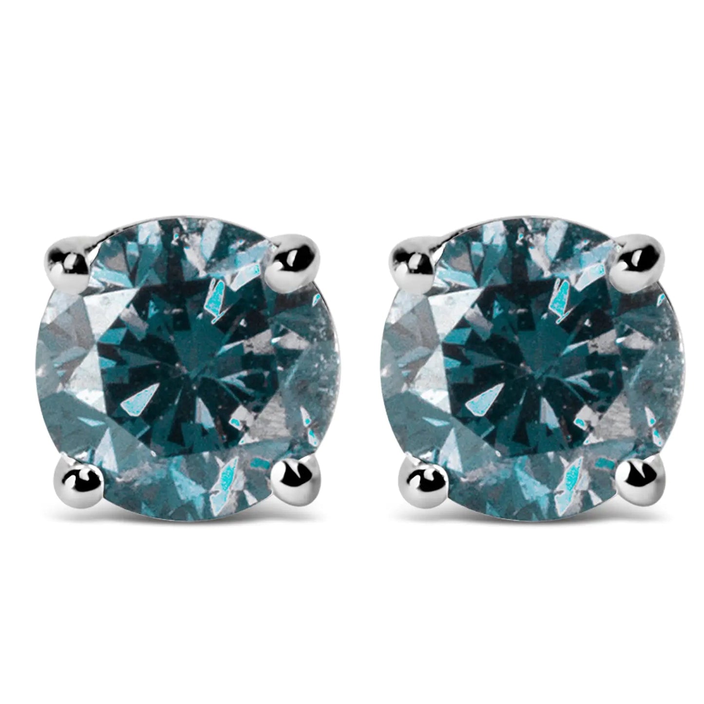 14K Gold Round Brilliant Cut Lab Grown Blue Diamond 4 - Prong Classic Solitaire Stud Earrings with Pushbacks | | Elegant Emulations Jewelry USA