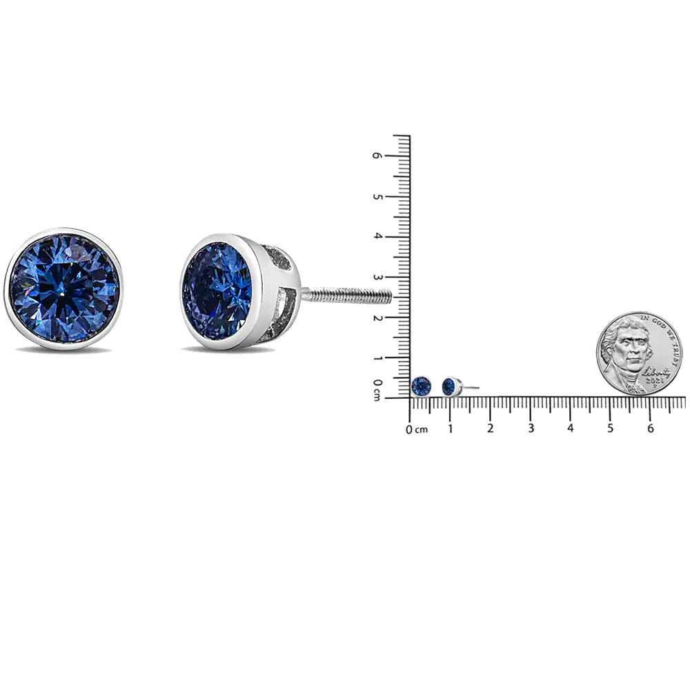 14K White Gold 1.0 Cttw Blue Lab Grown Diamond Screw - Back Classic Bezel Solitaire Stud Earrings (Blue Color, VS2 - SI1 Clarity) | | Elegant Emulations Jewelry USA