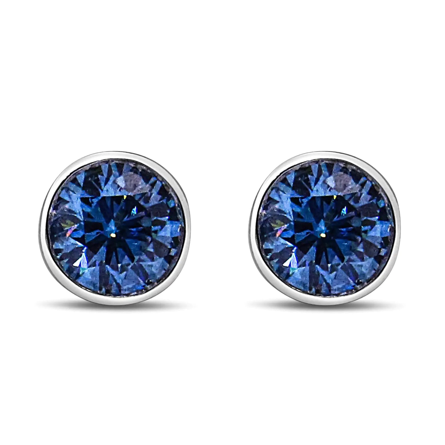 14K White Gold 1.0 Cttw Blue Lab Grown Diamond Screw - Back Classic Bezel Solitaire Stud Earrings (Blue Color, VS2 - SI1 Clarity) | | Elegant Emulations Jewelry USA