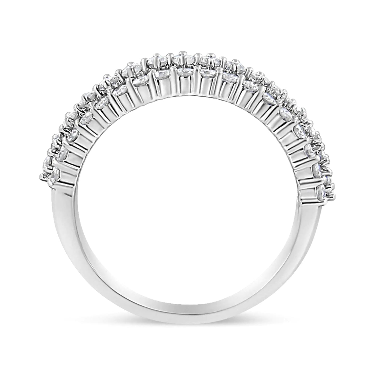 14K White Gold 1.0 Cttw Prong Set Round Diamond Split Shank Three Row Band Ring (H - I Color, I2 - I3 Clarity) | | Elegant Emulations Jewelry USA