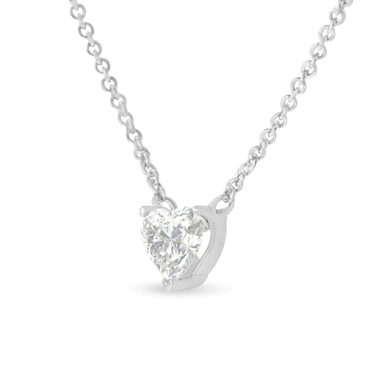 14k White Gold 1/4 Cttw Lab Grown Heart Shape Diamond Solitaire 18" Pendant Necklace (E - F Color, SI1 - SI2 Clarity) | Necklace | Elegant Emulations Jewelry USA