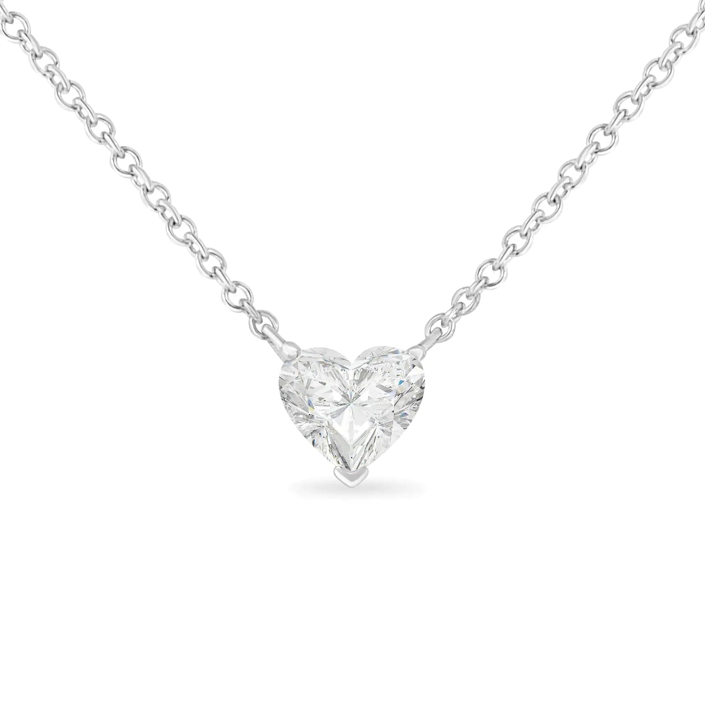 14k White Gold 1/4 Cttw Lab Grown Heart Shape Diamond Solitaire 18" Pendant Necklace (E - F Color, SI1 - SI2 Clarity) | Necklace | Elegant Emulations Jewelry USA