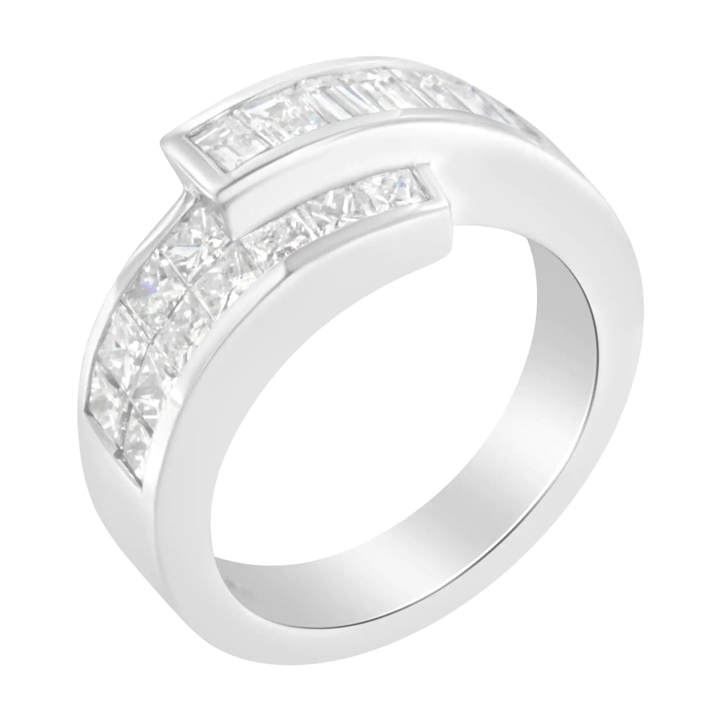 14K White Gold 2.0 Cttw Channel - Set Princess and Baguette - Cut Diamond Bypass Ring Band (G - H Color, SI1 - SI2 Clarity) | | Elegant Emulations Jewelry USA
