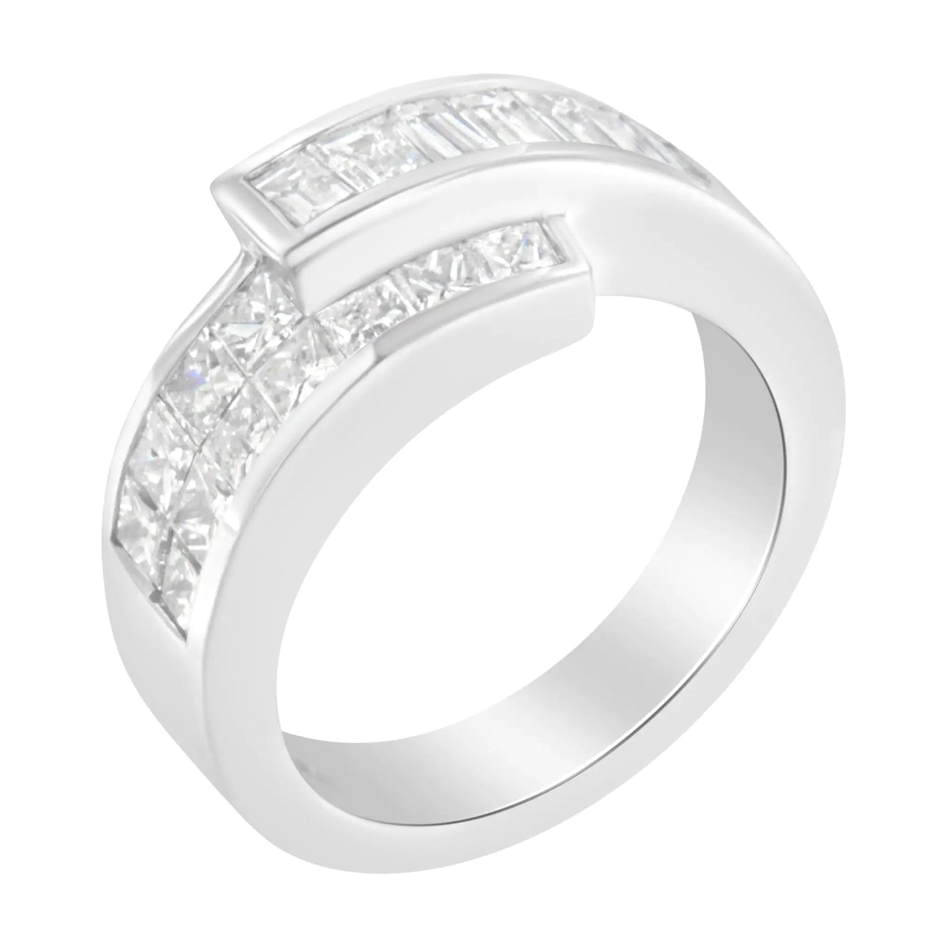 14K White Gold 2.0 Cttw Channel - Set Princess and Baguette - Cut Diamond Bypass Ring Band (G - H Color, SI1 - SI2 Clarity) | | Elegant Emulations Jewelry USA