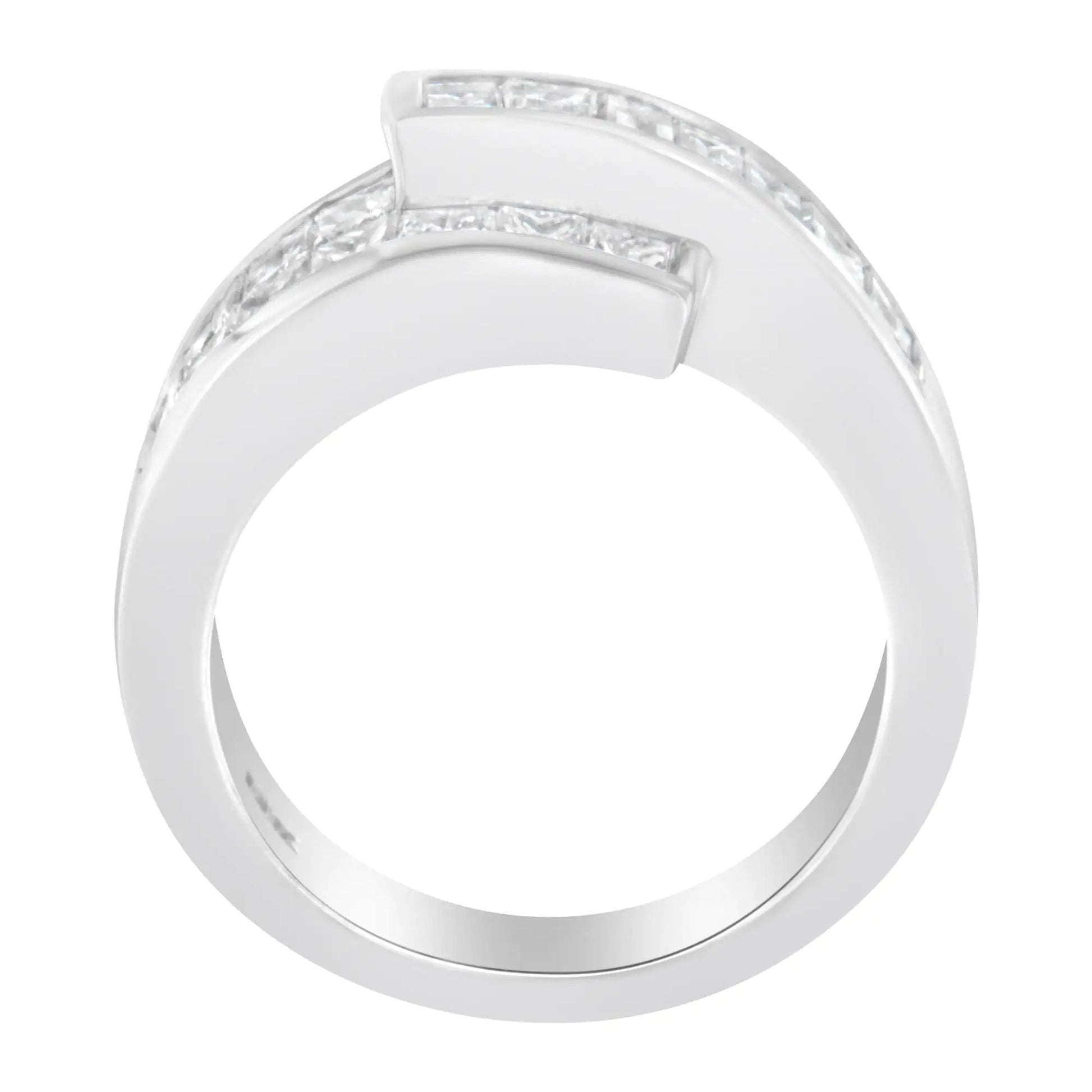 14K White Gold 2.0 Cttw Channel - Set Princess and Baguette - Cut Diamond Bypass Ring Band (G - H Color, SI1 - SI2 Clarity) | | Elegant Emulations Jewelry USA