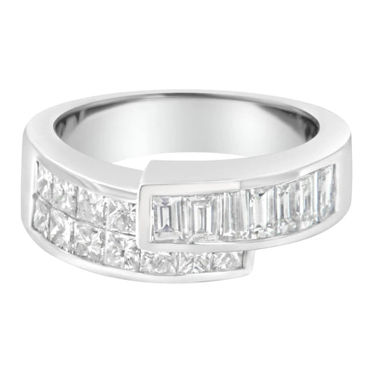 14K White Gold 2.0 Cttw Channel - Set Princess and Baguette - Cut Diamond Bypass Ring Band (G - H Color, SI1 - SI2 Clarity) | | Elegant Emulations Jewelry USA