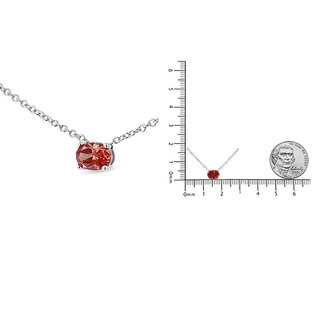 14K White Gold 3/8 Cttw Lab Grown Pink Oval Solitaire Diamond East West 18" Pendant Necklace (Pink Color, VS2 - SI1 Clarity) | | Elegant Emulations Jewelry USA