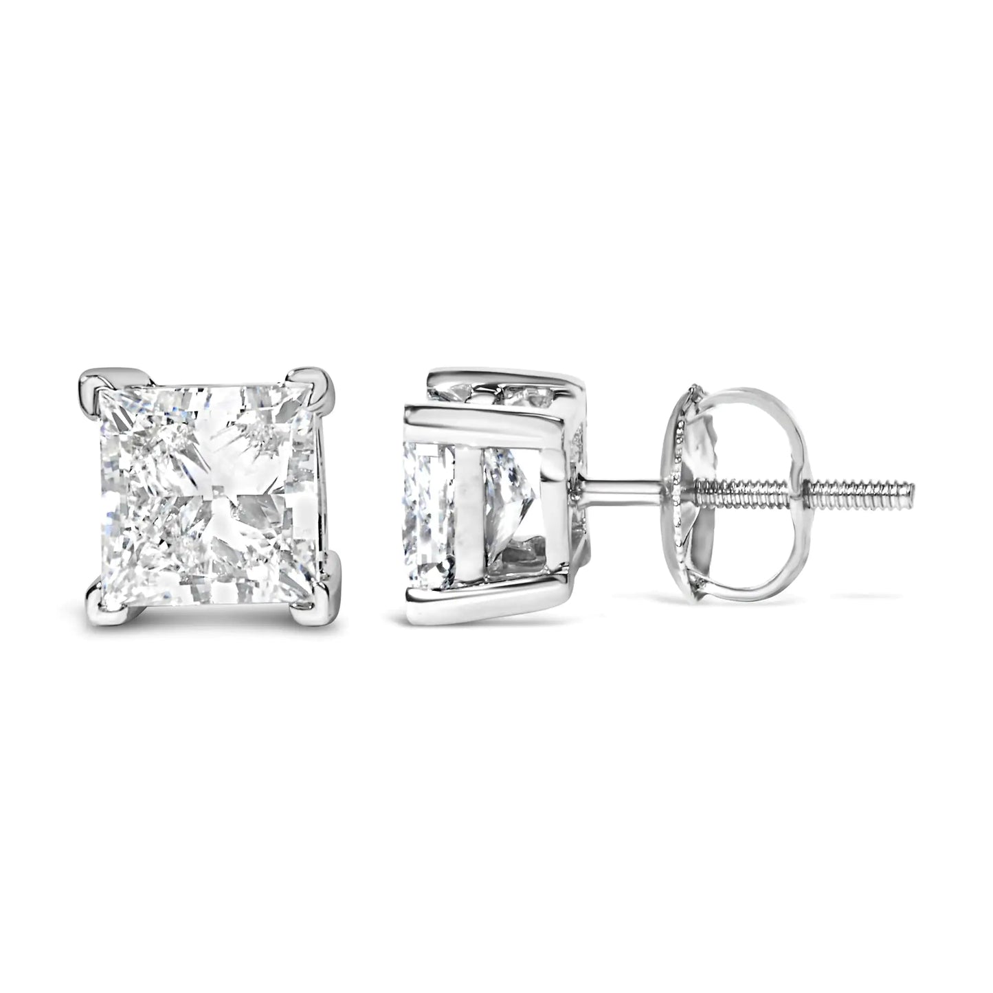 14K White Gold Princess Cut Lab - Grown Diamond Solitaire Stud Earrings (F - G Color, VS2 - SI1 Clarity) | | Elegant Emulations Jewelry USA