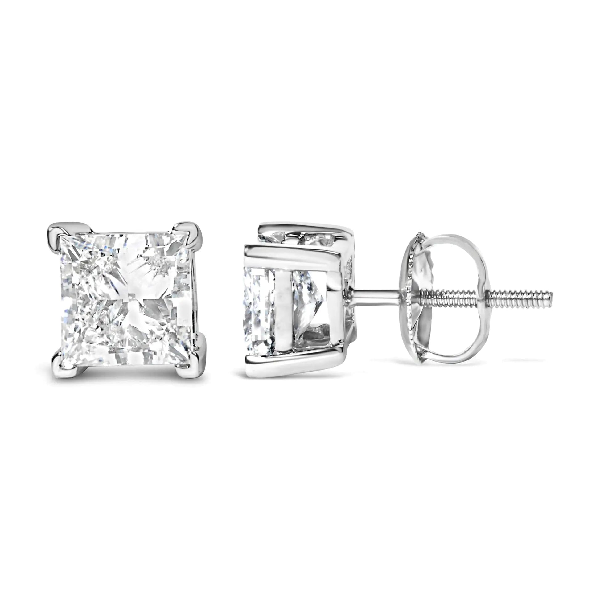 14K White Gold Princess Cut Lab - Grown Diamond Solitaire Stud Earrings (F - G Color, VS2 - SI1 Clarity) | | Elegant Emulations Jewelry USA