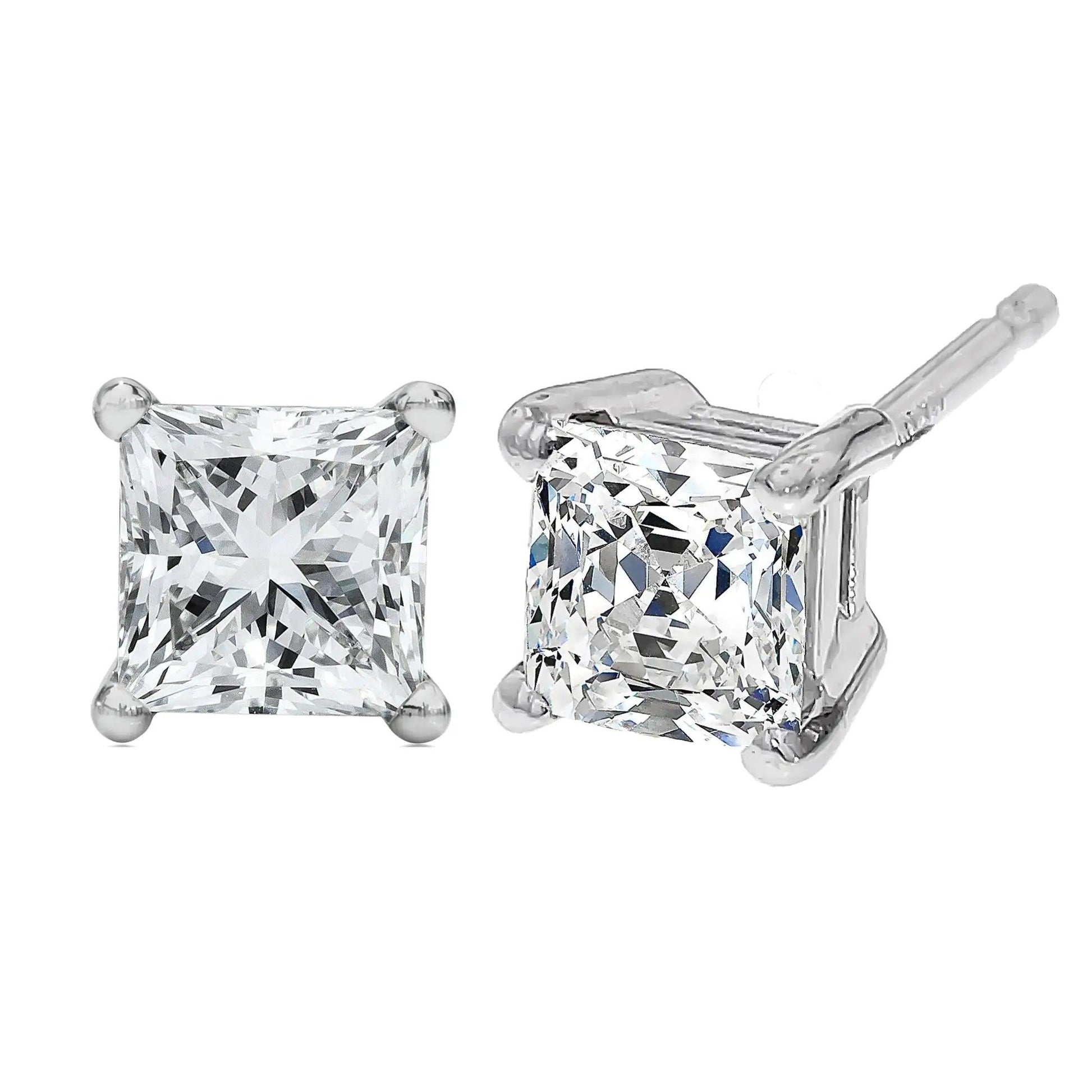 14K White Gold Princess Cut Lab - Grown Diamond Solitaire Stud Earrings (F - G Color, VS2 - SI1 Clarity) | | Elegant Emulations Jewelry USA