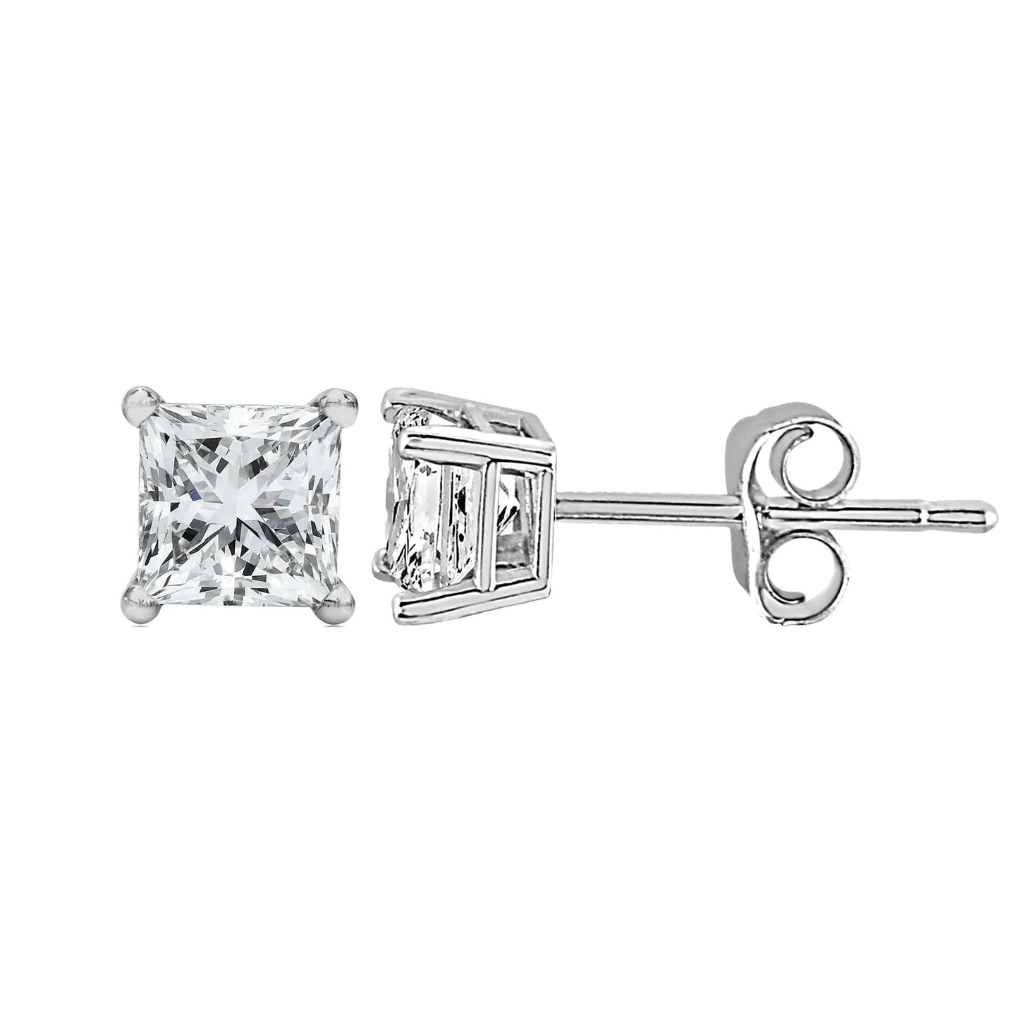 14K White Gold Princess Cut Lab - Grown Diamond Solitaire Stud Earrings (F - G Color, VS2 - SI1 Clarity) | | Elegant Emulations Jewelry USA
