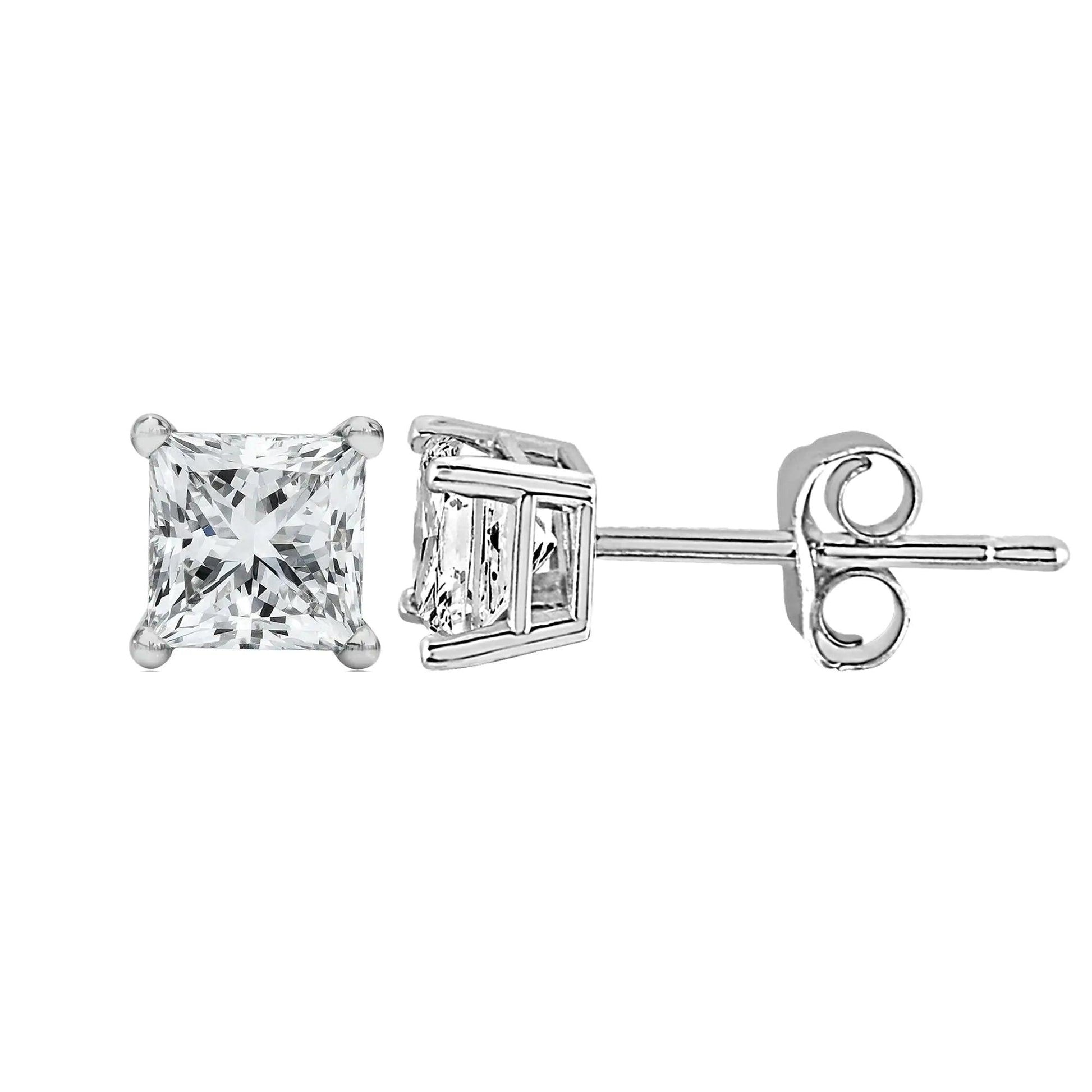 14K White Gold Princess Cut Lab - Grown Diamond Solitaire Stud Earrings (F - G Color, VS2 - SI1 Clarity) | | Elegant Emulations Jewelry USA