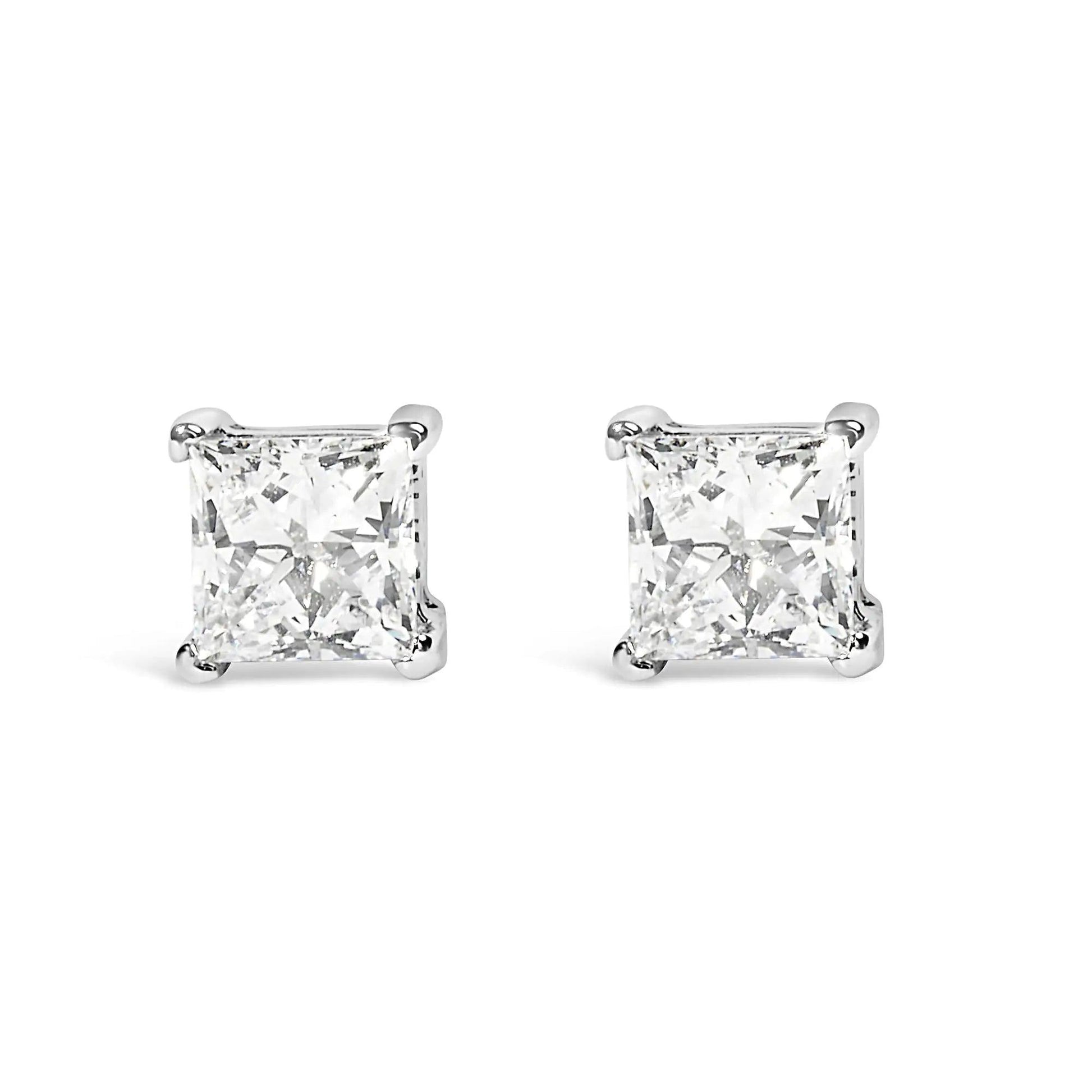 14K White Gold Princess Cut Lab - Grown Diamond Solitaire Stud Earrings (F - G Color, VS2 - SI1 Clarity) | | Elegant Emulations Jewelry USA