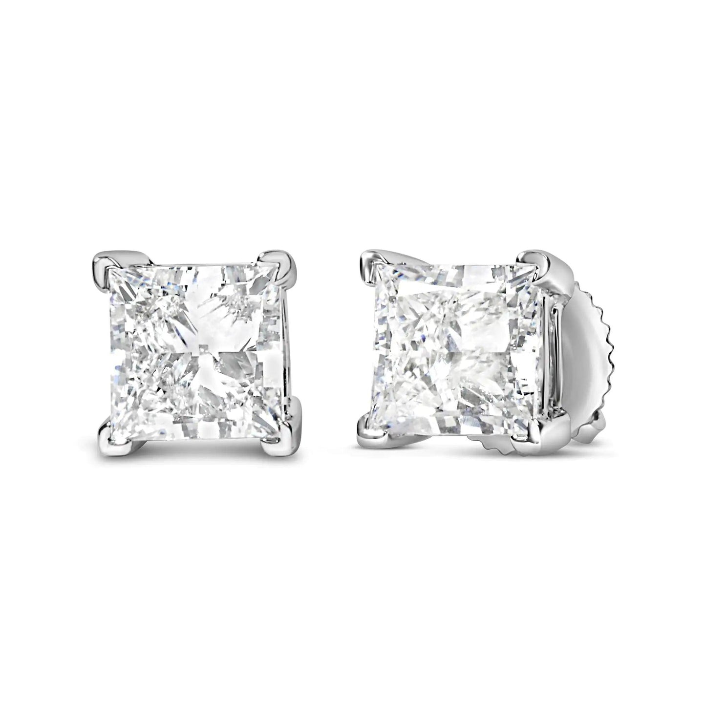 14K White Gold Princess Cut Lab - Grown Diamond Solitaire Stud Earrings (F - G Color, VS2 - SI1 Clarity) | | Elegant Emulations Jewelry USA