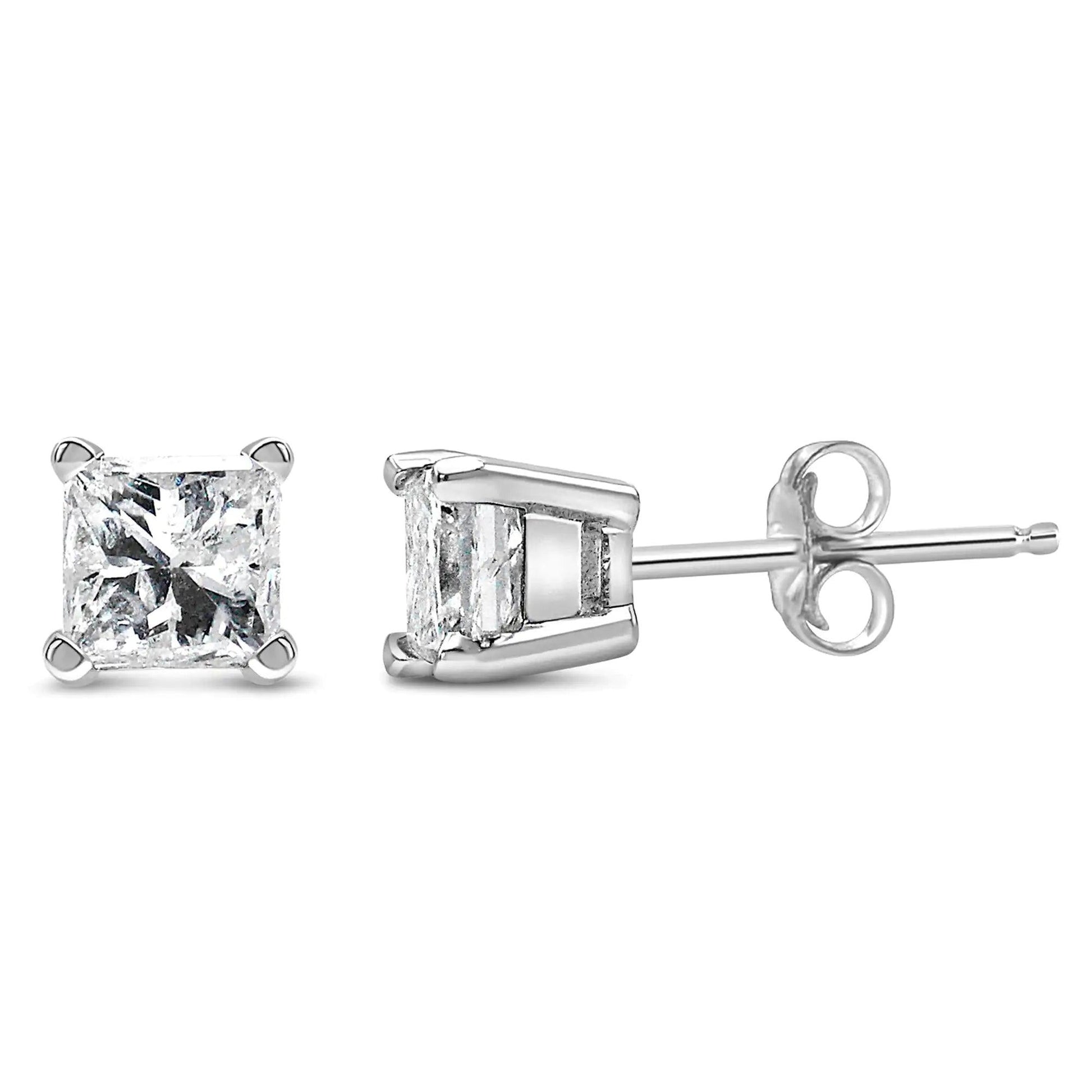 14K White Gold Princess Cut Lab - Grown Diamond Solitaire Stud Earrings (F - G Color, VS2 - SI1 Clarity) | | Elegant Emulations Jewelry USA