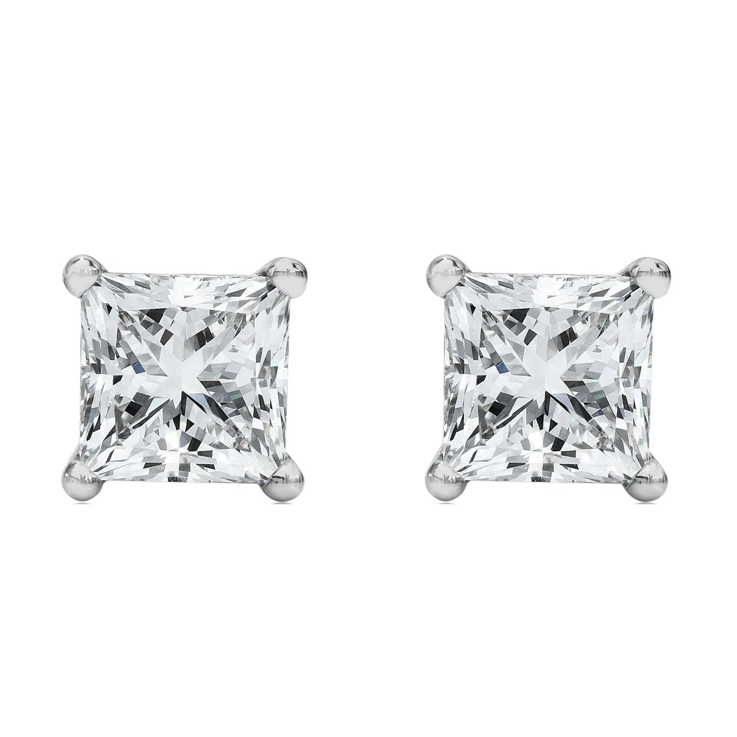 14K White Gold Princess Cut Lab - Grown Diamond Solitaire Stud Earrings (F - G Color, VS2 - SI1 Clarity) | | Elegant Emulations Jewelry USA