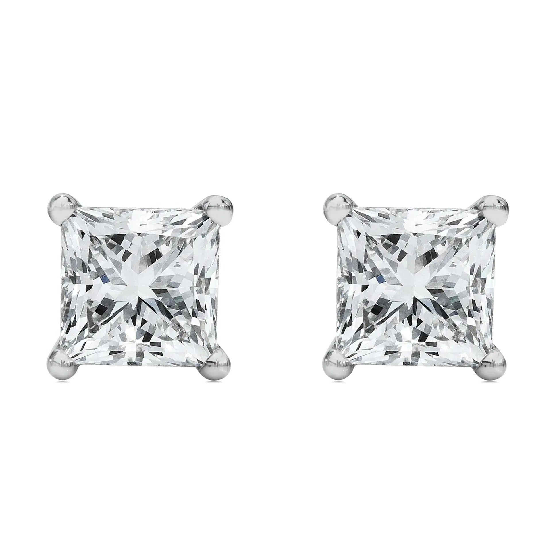 14K White Gold Princess Cut Lab - Grown Diamond Solitaire Stud Earrings (F - G Color, VS2 - SI1 Clarity) | | Elegant Emulations Jewelry USA