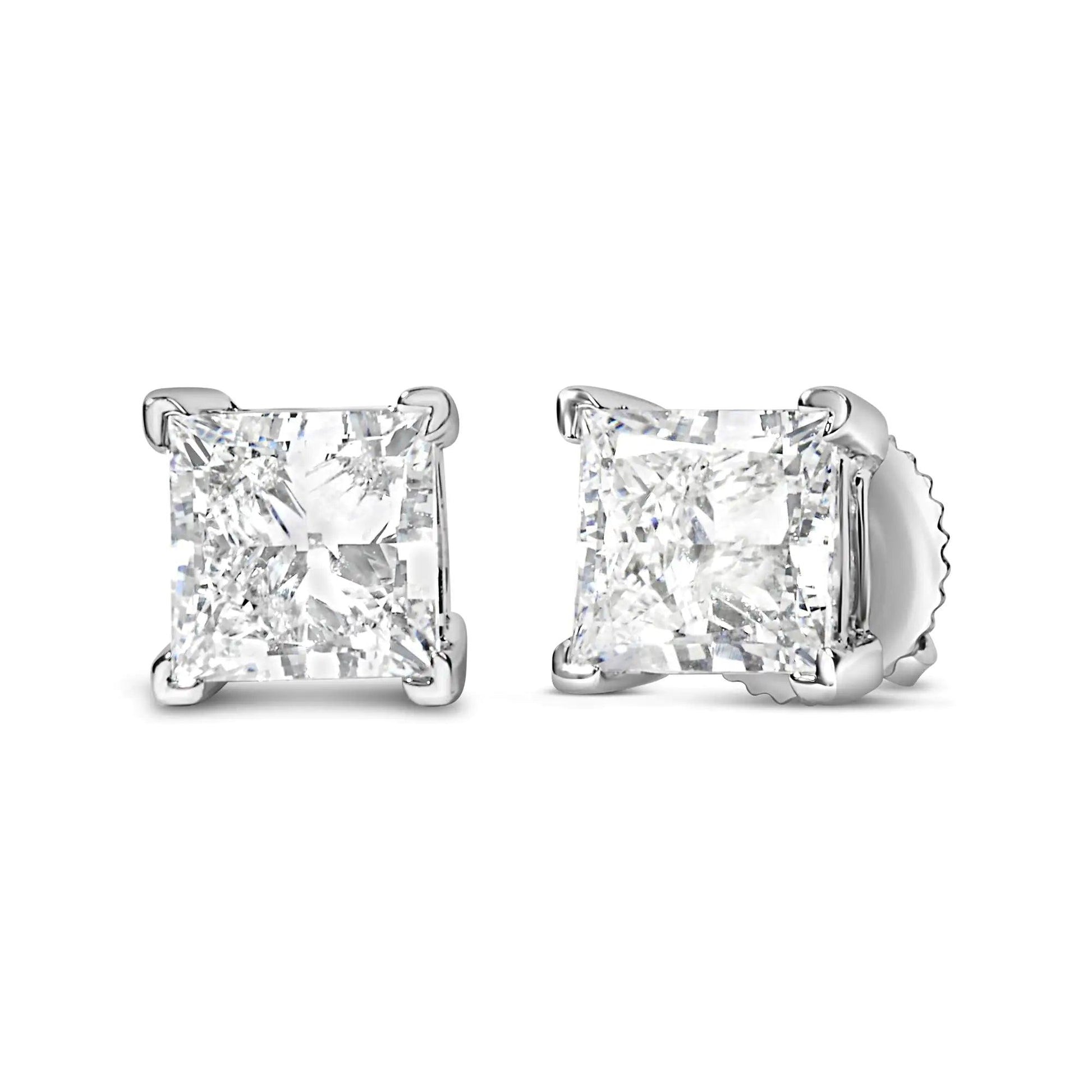 14K White Gold Princess Cut Lab - Grown Diamond Solitaire Stud Earrings (F - G Color, VS2 - SI1 Clarity) | | Elegant Emulations Jewelry USA