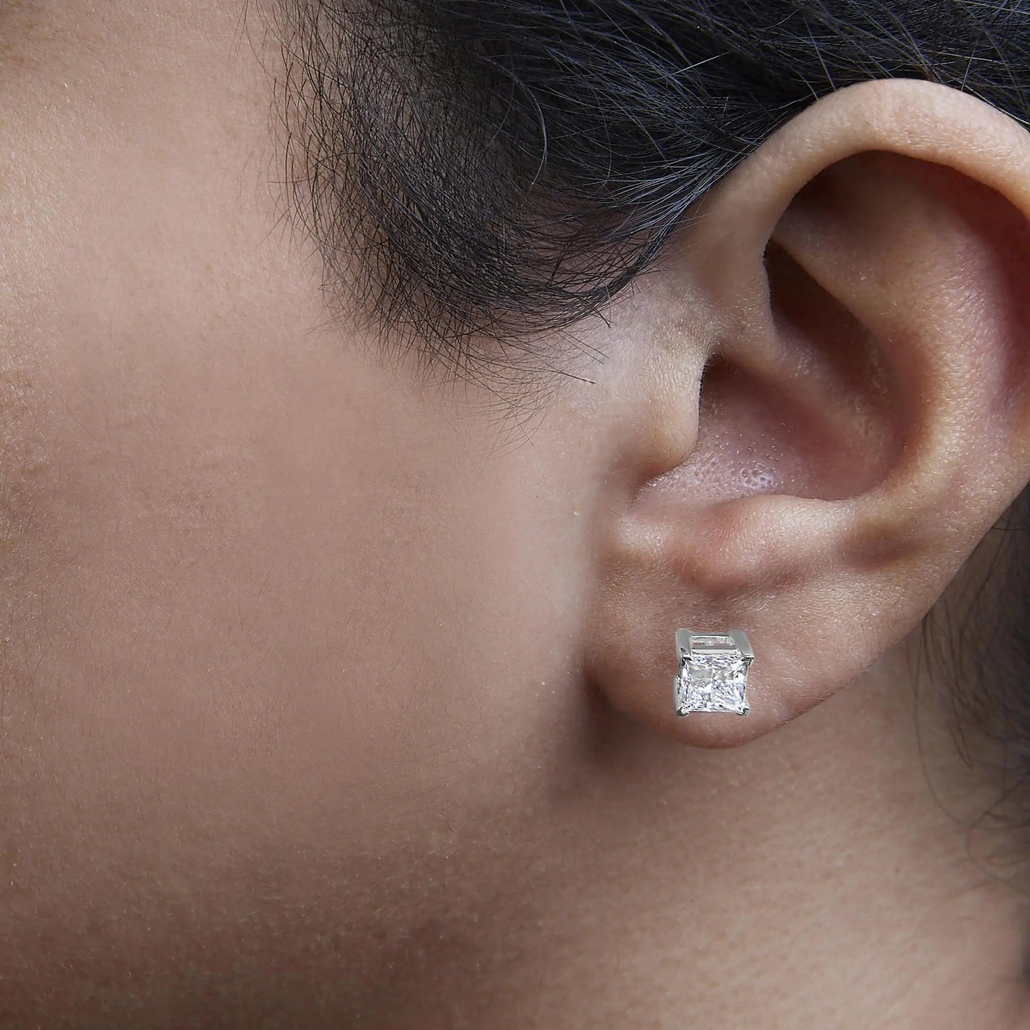 14K White Gold Princess Cut Lab - Grown Diamond Solitaire Stud Earrings (F - G Color, VS2 - SI1 Clarity) | | Elegant Emulations Jewelry USA