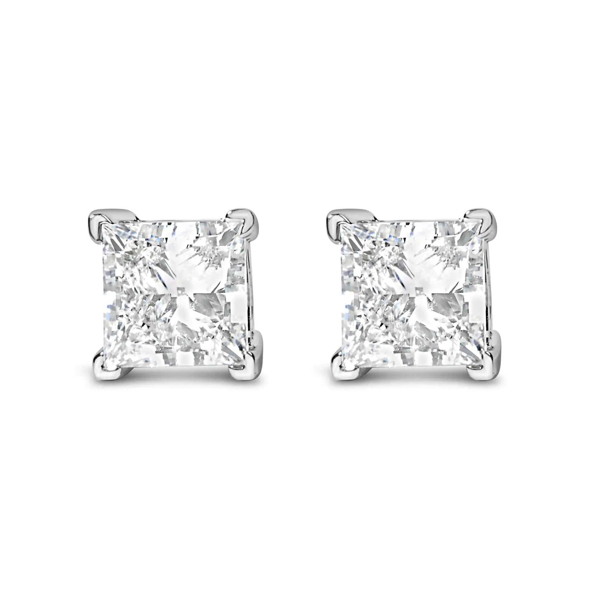 14K White Gold Princess Cut Lab - Grown Diamond Solitaire Stud Earrings (F - G Color, VS2 - SI1 Clarity) | | Elegant Emulations Jewelry USA