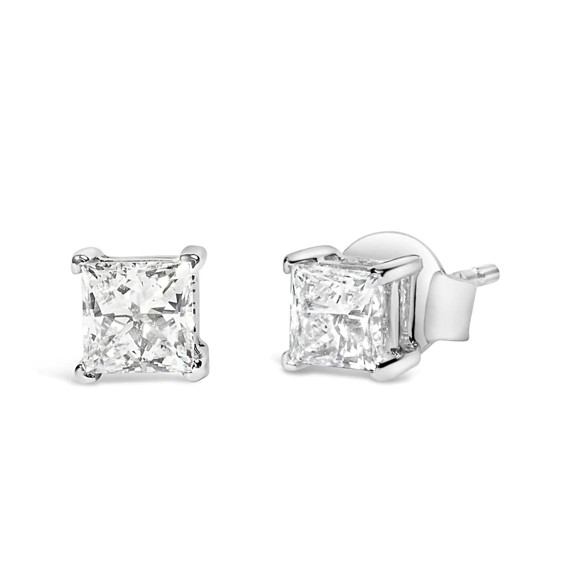 14K White Gold Princess Cut Lab - Grown Diamond Solitaire Stud Earrings (F - G Color, VS2 - SI1 Clarity) | | Elegant Emulations Jewelry USA