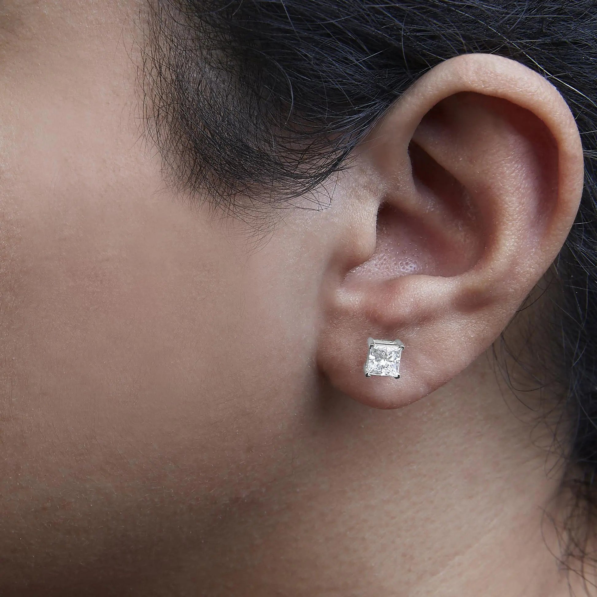 14K White Gold Princess Cut Lab - Grown Diamond Solitaire Stud Earrings (F - G Color, VS2 - SI1 Clarity) | | Elegant Emulations Jewelry USA