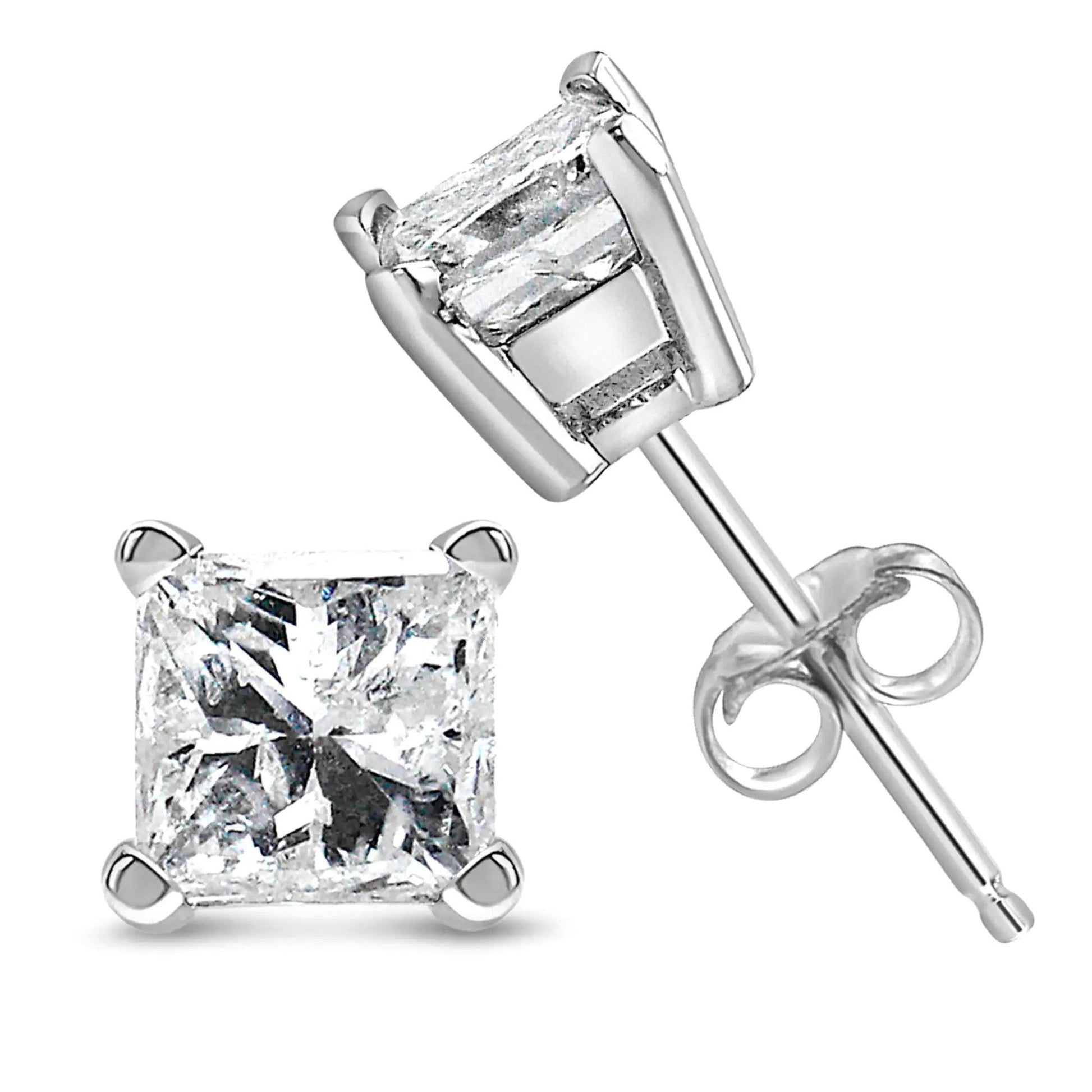 14K White Gold Princess Cut Lab - Grown Diamond Solitaire Stud Earrings (F - G Color, VS2 - SI1 Clarity) | | Elegant Emulations Jewelry USA