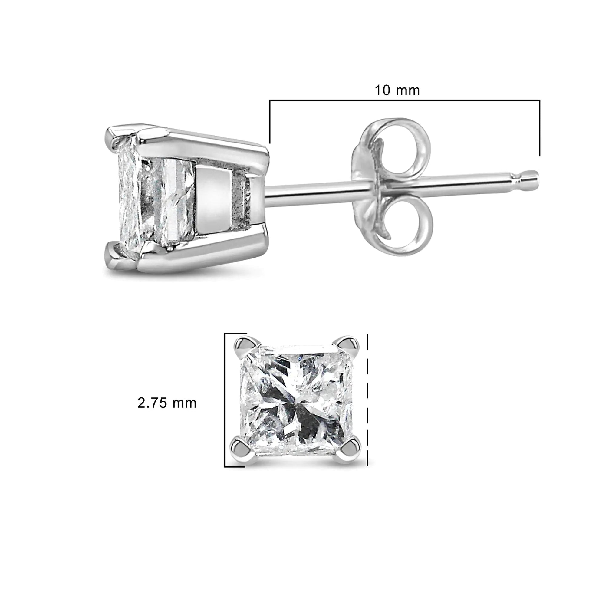 14K White Gold Princess Cut Lab - Grown Diamond Solitaire Stud Earrings (F - G Color, VS2 - SI1 Clarity) | | Elegant Emulations Jewelry USA