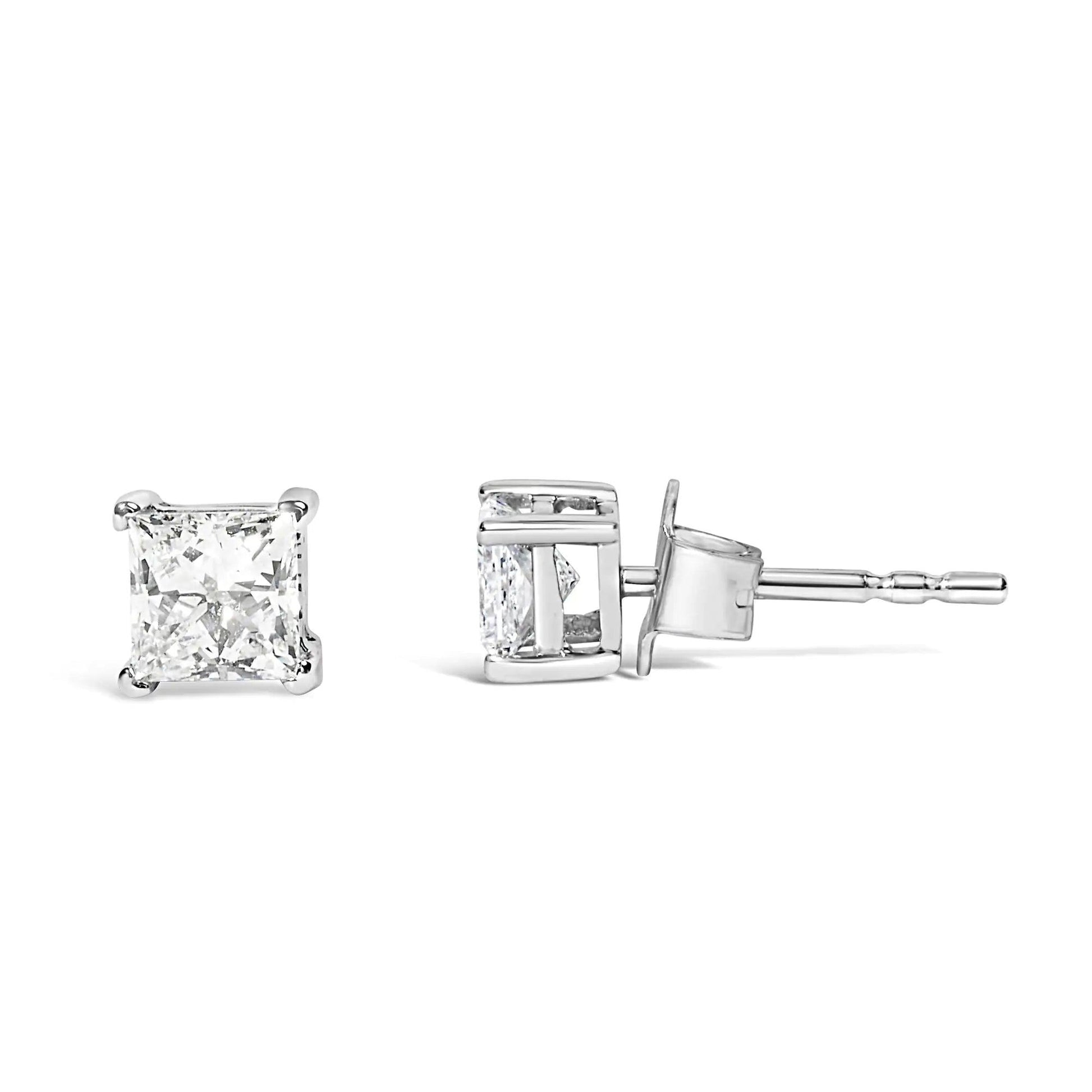 14K White Gold Princess Cut Lab - Grown Diamond Solitaire Stud Earrings (F - G Color, VS2 - SI1 Clarity) | | Elegant Emulations Jewelry USA