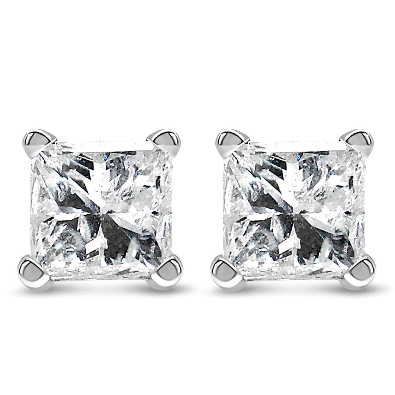 14K White Gold Princess Cut Lab - Grown Diamond Solitaire Stud Earrings (F - G Color, VS2 - SI1 Clarity) | | Elegant Emulations Jewelry USA