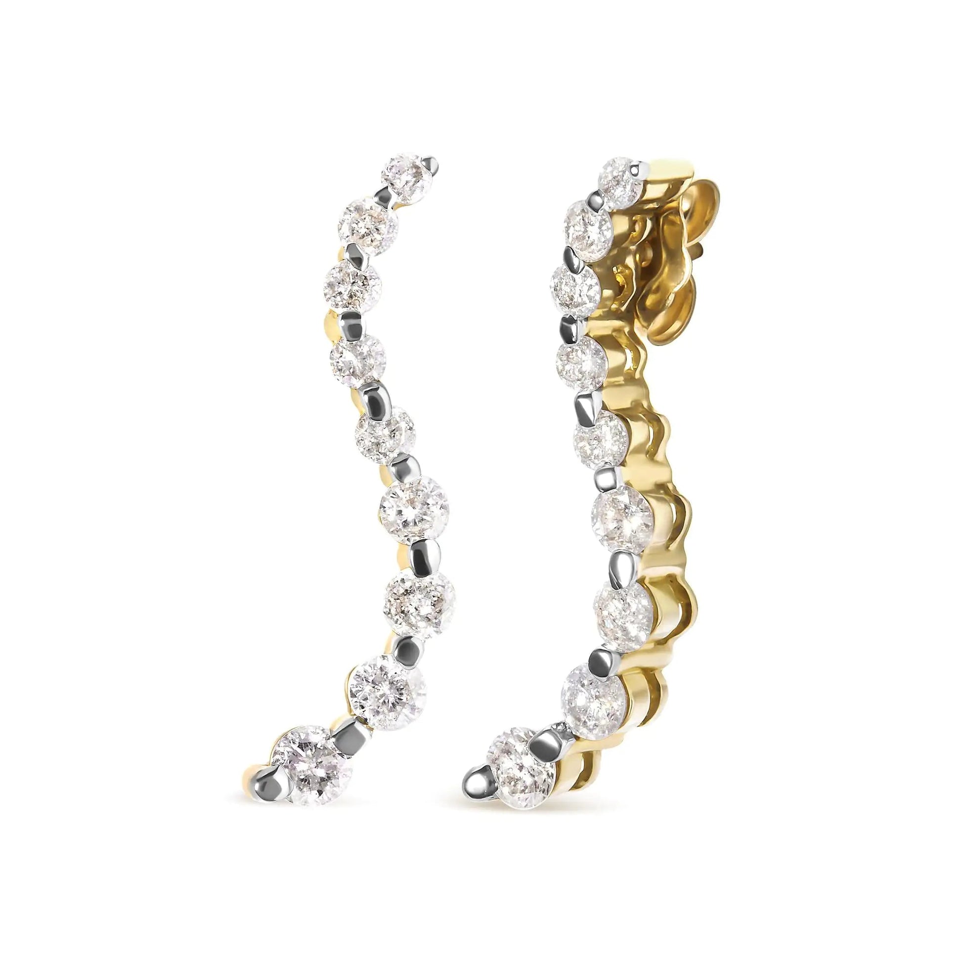 14K Yellow Gold 1.00 Cttw Round - Cut Diamond Graduated Journey Stud Earrings (I - J Color, I2 - I3 Clarity) | | Elegant Emulations Jewelry USA