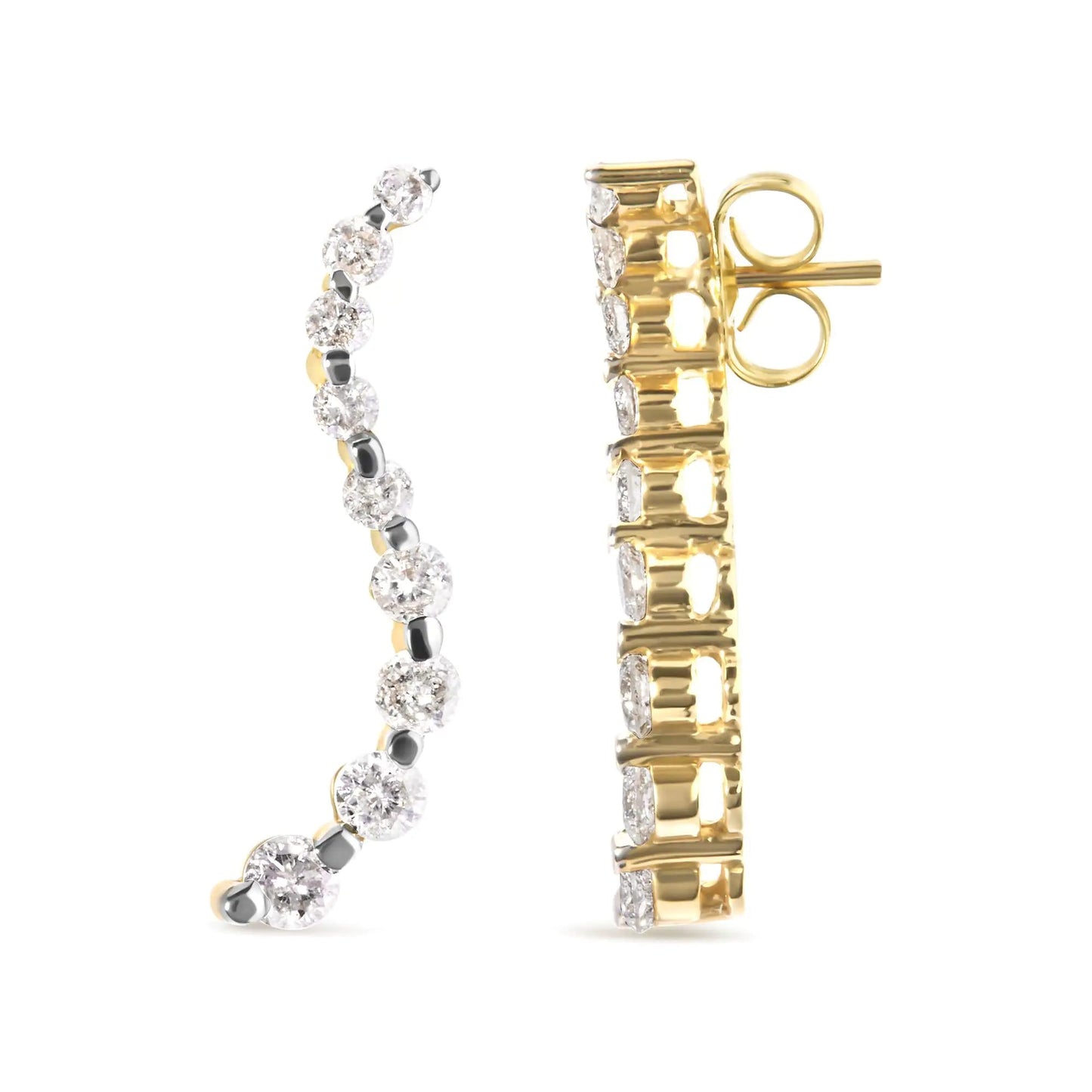 14K Yellow Gold 1.00 Cttw Round - Cut Diamond Graduated Journey Stud Earrings (I - J Color, I2 - I3 Clarity) | | Elegant Emulations Jewelry USA