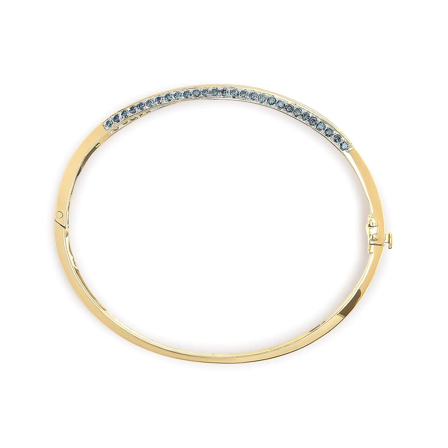 14K Yellow Gold 2.0 Cttw Treated Blue and White Diamond Bangle Bracelet (H - I Color, SI2 - I1 Clarity) - Size 7 | | Elegant Emulations Jewelry USA
