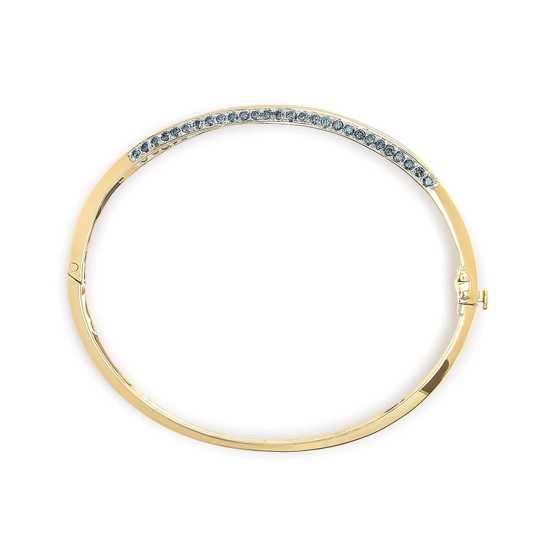 14K Yellow Gold 2.0 Cttw Treated Blue and White Diamond Bangle Bracelet (H - I Color, SI2 - I1 Clarity) - Size 7 | | Elegant Emulations Jewelry USA