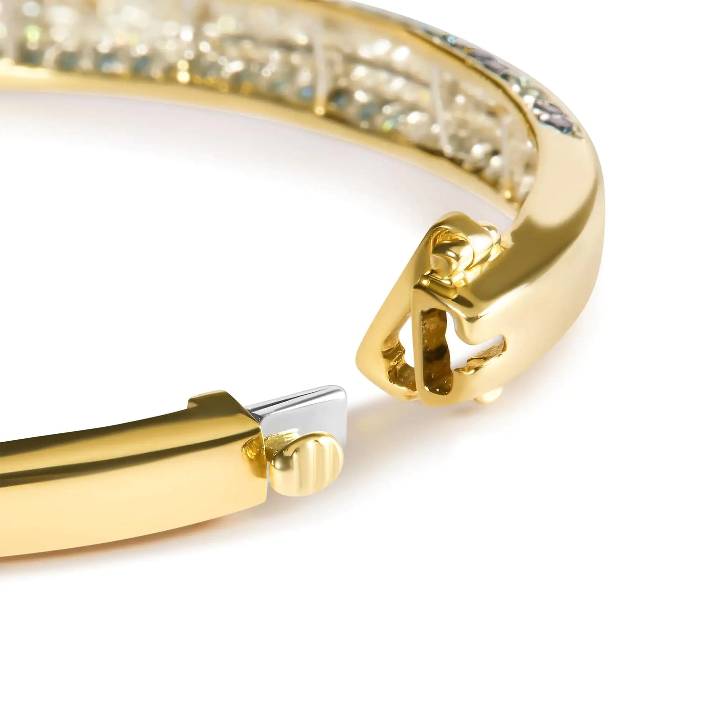 14K Yellow Gold 2.0 Cttw Treated Blue and White Diamond Bangle Bracelet (H - I Color, SI2 - I1 Clarity) - Size 7 | | Elegant Emulations Jewelry USA