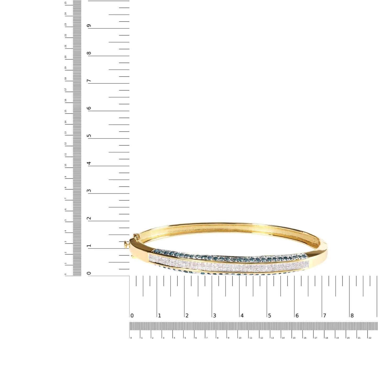 14K Yellow Gold 2.0 Cttw Treated Blue and White Diamond Bangle Bracelet (H - I Color, SI2 - I1 Clarity) - Size 7 | | Elegant Emulations Jewelry USA
