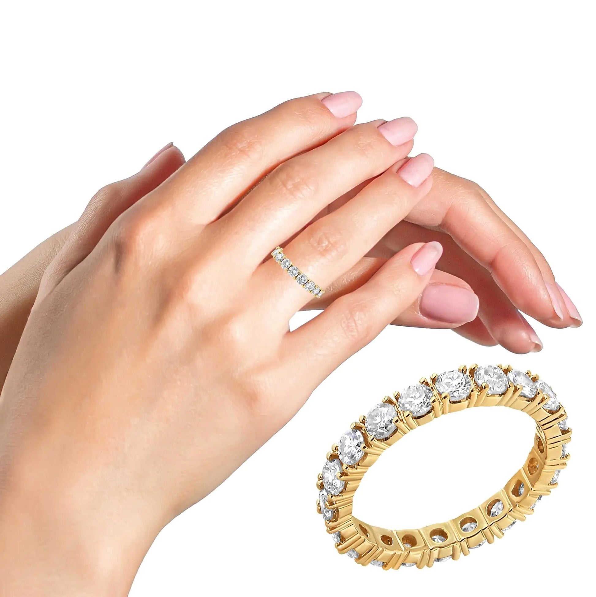 14K Yellow Gold 2.00 Cttw Shared Prong Set Round Cut Diamond Eternity Band (J - K Color, VS1 - VS2 Clarity) | | Elegant Emulations Jewelry USA