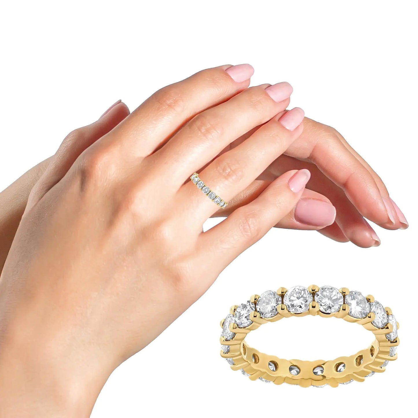 14K Yellow Gold 3.00 Cttw Shared Prong Set Round Cut Diamond Eternity Band (J - K Color, VS1 - VS2 Clarity) | | Elegant Emulations Jewelry USA