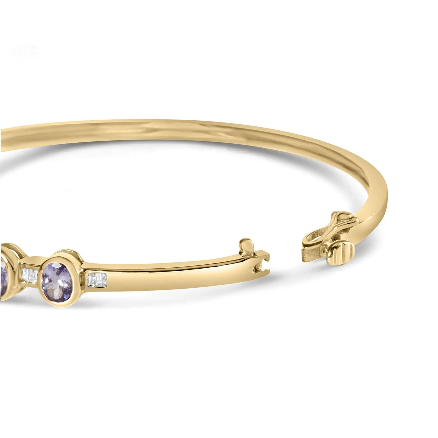 14K Yellow Gold Alternating Bezel Set 5MM Oval Shaped Tanzanite and 1/5 Cttw Diamond Bangle Bracelet (H - I Color, VS2 - SI1 Clarity) - Fit's wrists up to 7.25" Inches | | Elegant Emulations Jewelry USA