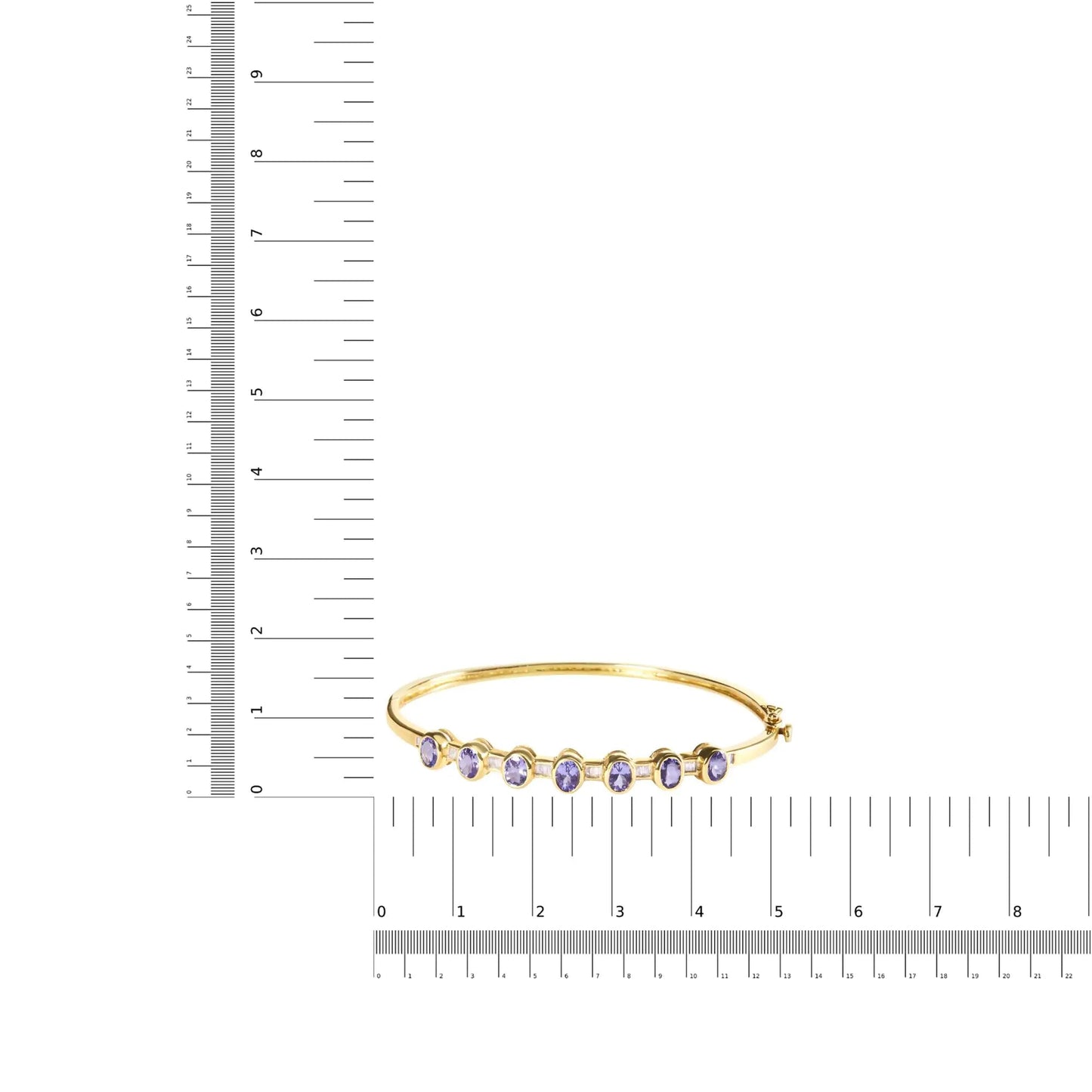 14K Yellow Gold Alternating Bezel Set 5MM Oval Shaped Tanzanite and 1/5 Cttw Diamond Bangle Bracelet (H - I Color, VS2 - SI1 Clarity) - Fit's wrists up to 7.25" Inches | | Elegant Emulations Jewelry USA