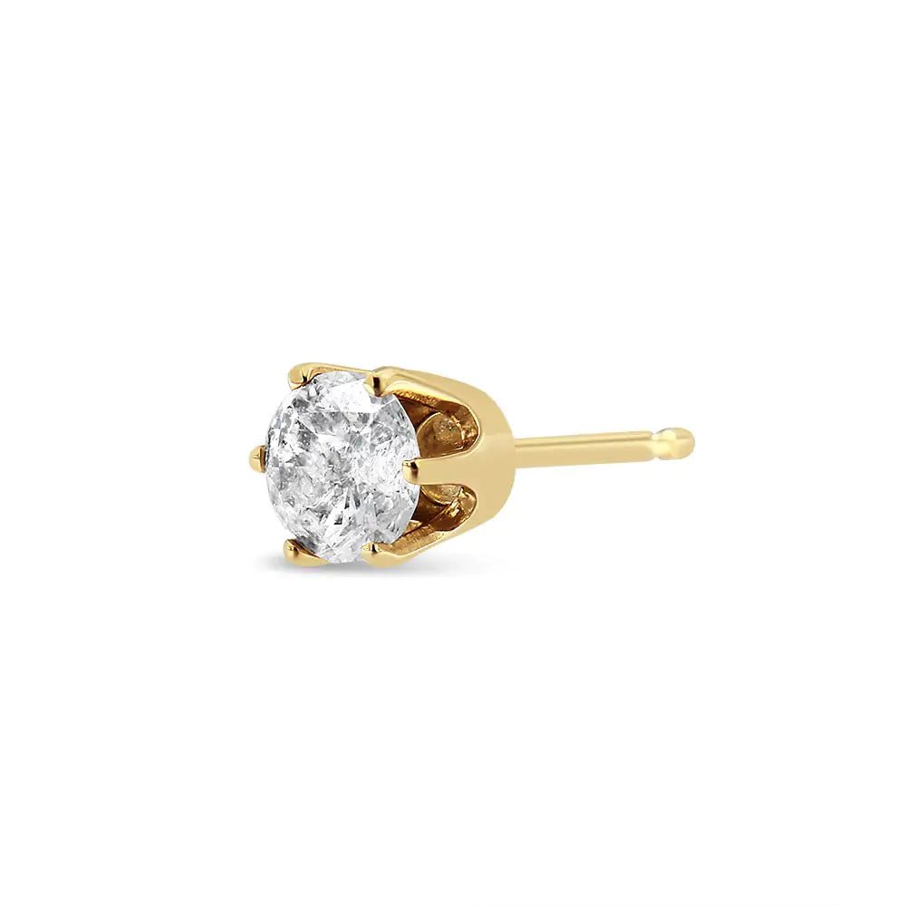 14K Yellow Gold Diamond Solitaire 6 - Prong Single Solitaire Stud Earring (3/8 cttw, I - J Color, I2 - I3 Clarity) | | Elegant Emulations Jewelry USA