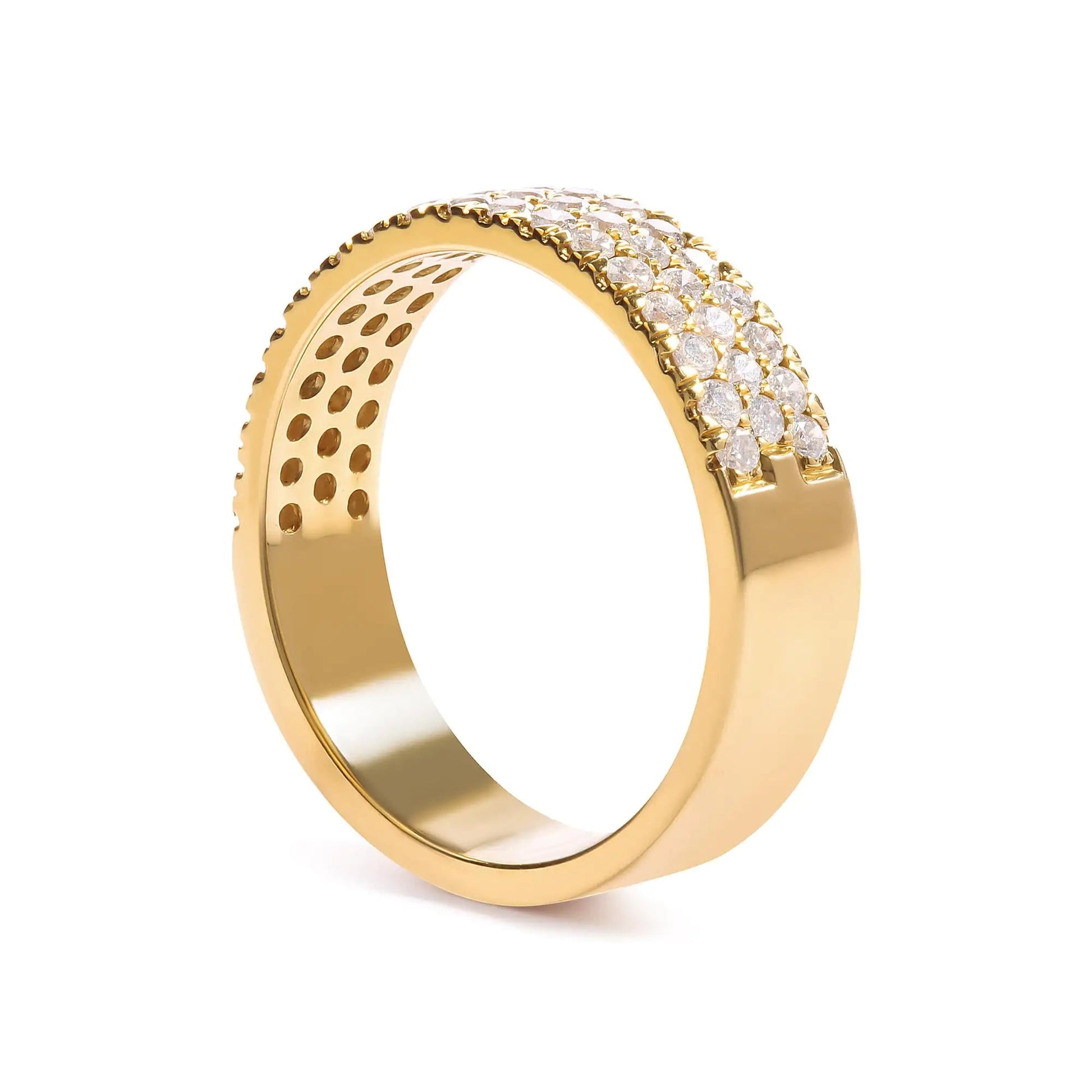 14K Yellow Gold Pave Set 3/4 cttw Multi Row Diamond Band Ring (H - I Color, SI2 - I1 Clarity) | | Elegant Emulations Jewelry USA